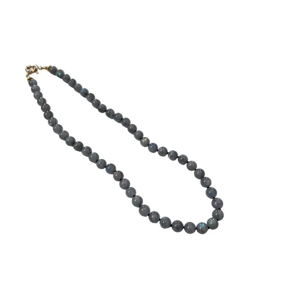 Genuine Labradorite Gemstone Bead Silk Knot Necklace NEW - Picture 3 of 10